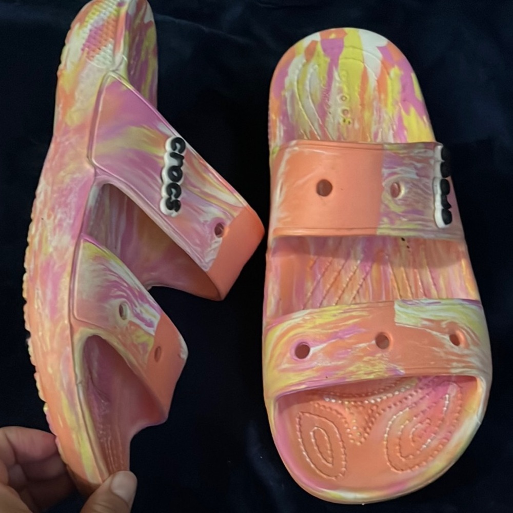 CROCS Pink and Orange Artistic Sandals